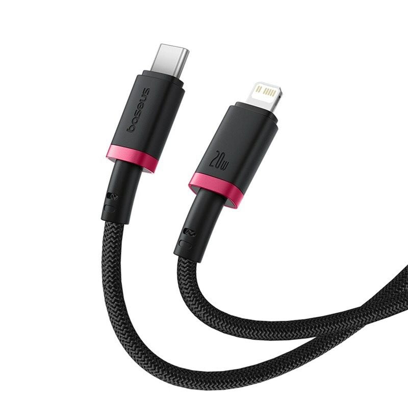 كابل باسيوس Dura فائق المتانة من Type-C إلى Lightning بقوة 20 واط - بطول 2 متر (أحمر + أسود)