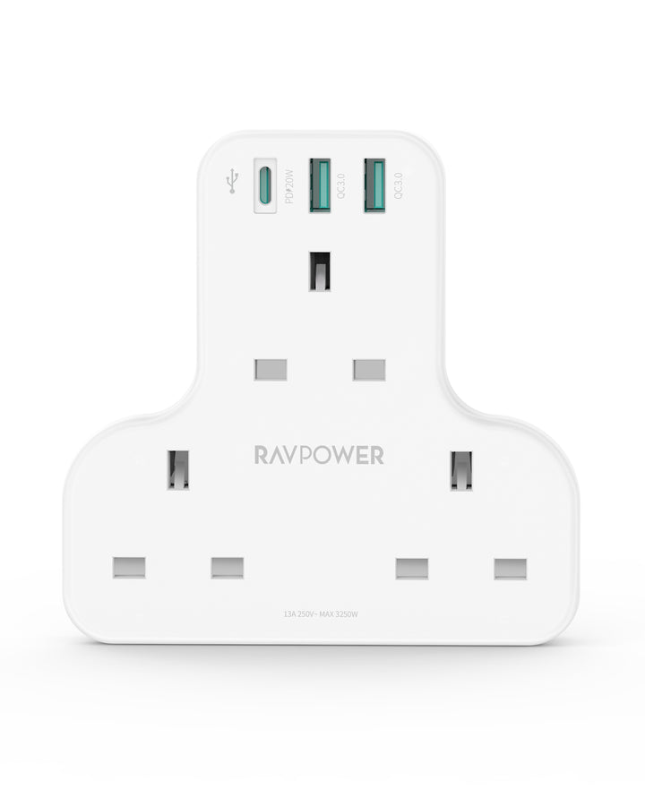 RAVPower RP-PC1036 PD Pioneer 20W 3 port charger White UK Version with 3 AC plug