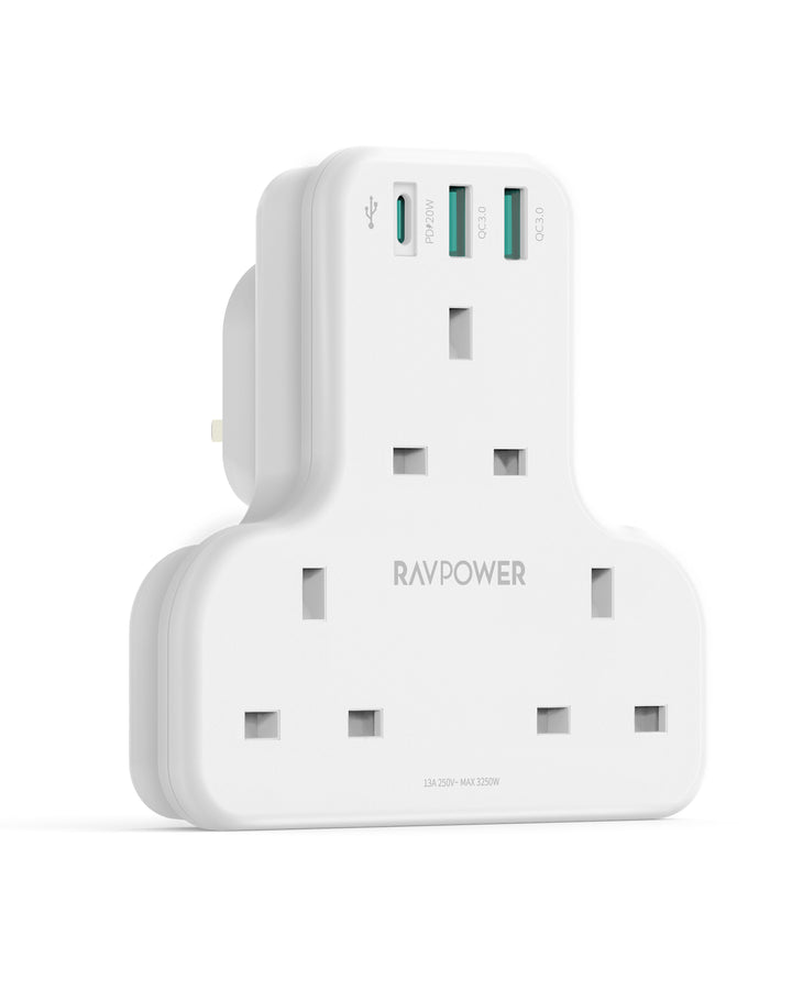 RAVPower RP-PC1036 PD Pioneer 20W 3 port charger White UK Version with 3 AC plug