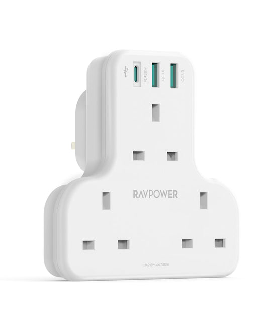 RAVPower RP-PC1036 PD Pioneer 20W 3 port charger White UK Version with 3 AC plug