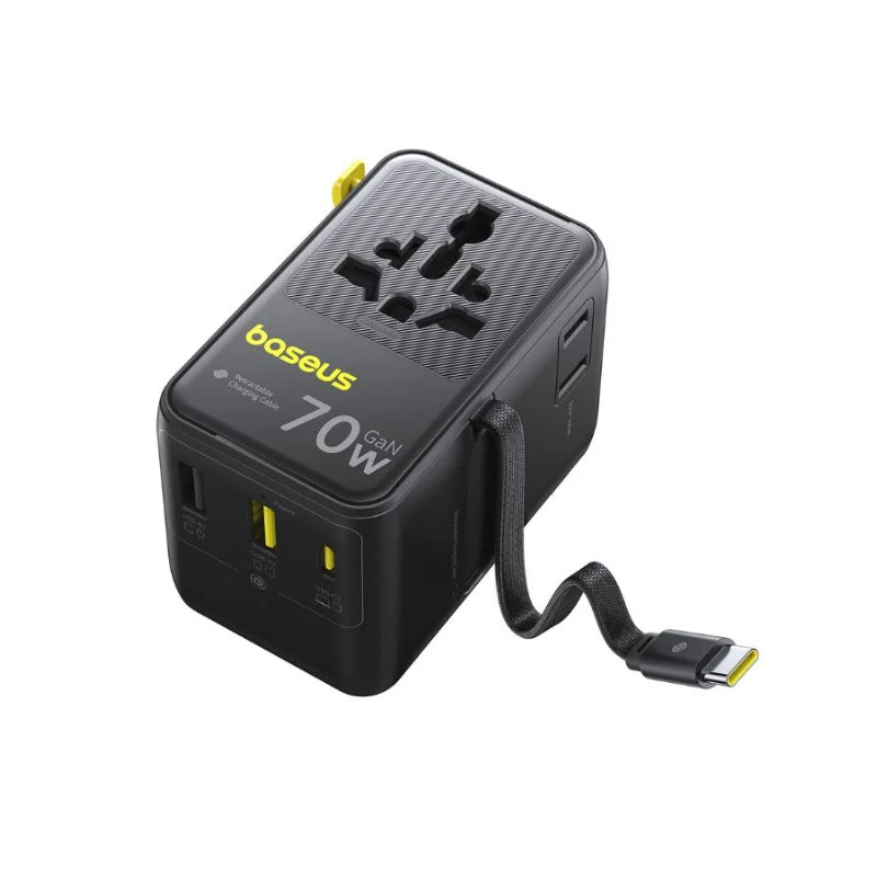 باسيوس – محول سفر عالمي EnerCore AG11 مع كابل قابل للسحب (2AC + 2USB + USB-C) بقدرة 45 واط