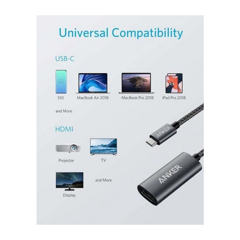 محول Anker PowerExpand+ USB-C إلى HDMI 4K باللون الرمادي