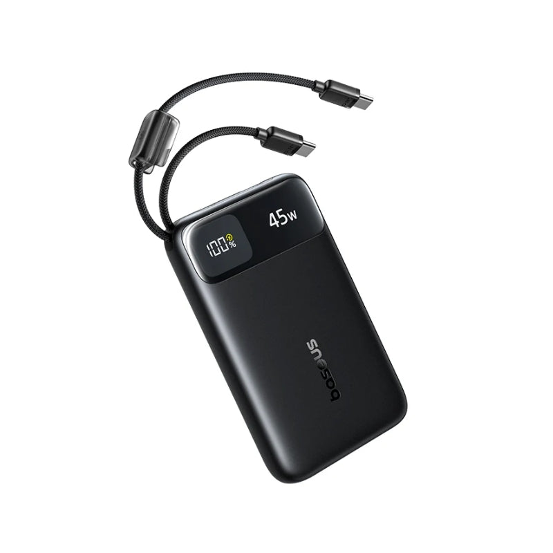 باسيوس – بنك طاقة EnerFill FC11 مع شاشة رقمية وكابلين USB-C مدمجين بسعة 10000mAh وقدرة 45 واط