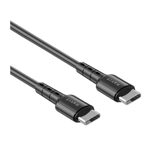 كابل هافيت CB6325، النوع C إلى C+C، طول 1.2 متر، قوة 100 واط، أسود