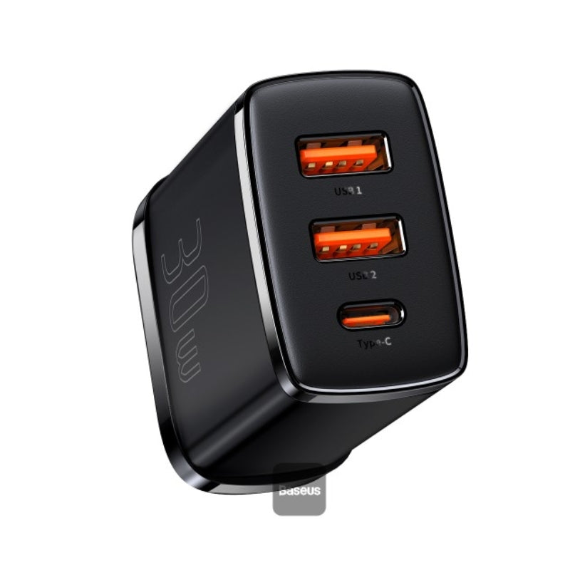 باسيوس – شاحن EnerFill FN11 سريع بقدرة 30 واط مع منفذين USB ومنفذ USB-C (قابس UK)
