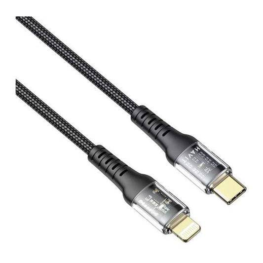 الكابل Havit CB6241 بطول 1 متر، Type-C إلى Lightning، يدعم الشحن السريع PD 20 واط، اللون أسود.