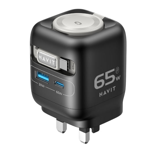 شاحن Havit UC252 UK 65W GaN Travel Charger مع كابل مرن وشاحن Apple Watch