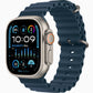 Apple Watch Ultra 2 49mm Titanium Blue, Ocean Band - ساعة أبل الترا 2 - 49 ملم - أزرق تيتانيوم - حزام المحيط