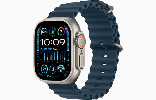 Apple Watch Ultra 2 49mm Titanium Blue, Ocean Band - ساعة أبل الترا 2 - 49 ملم - أزرق تيتانيوم - حزام المحيط