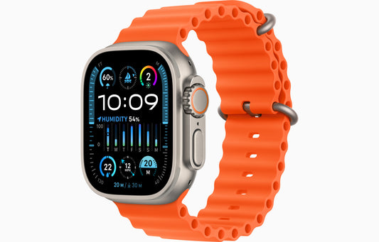 Apple Watch Ultra 2 49mm Titanium Orange, Ocean Band -  ساعة أبل الترا 2 مقاس 49 ملم تيتانيوم برتقالي، حزام المحيط