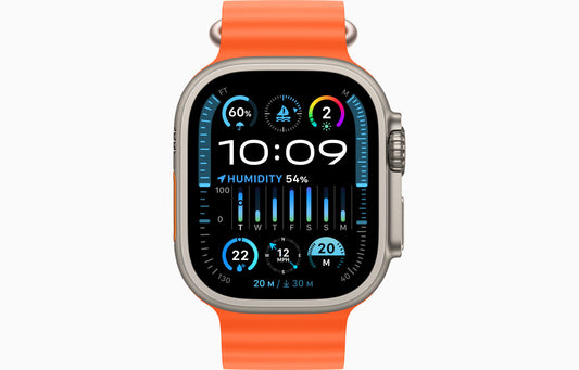 Apple Watch Ultra 2 49mm Titanium Orange, Ocean Band -  ساعة أبل الترا 2 مقاس 49 ملم تيتانيوم برتقالي، حزام المحيط