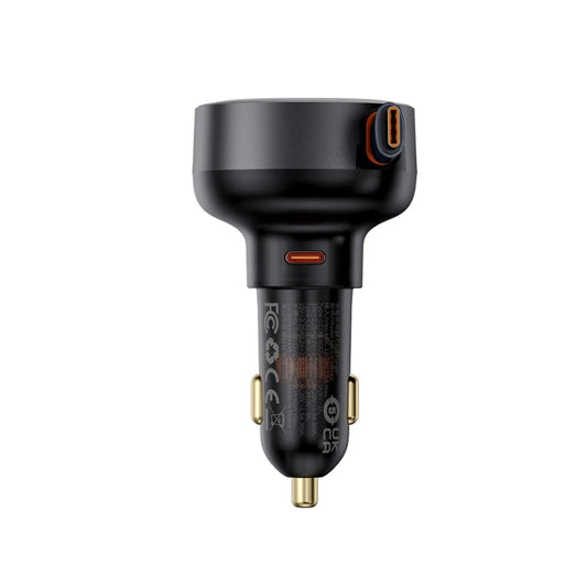 شاحن سيارة بيسيوس Enjoyment Pro بمنفذ USB‑C + كيبل تايب‑سي قابل للسحب بقدرة 60W – لون أسود