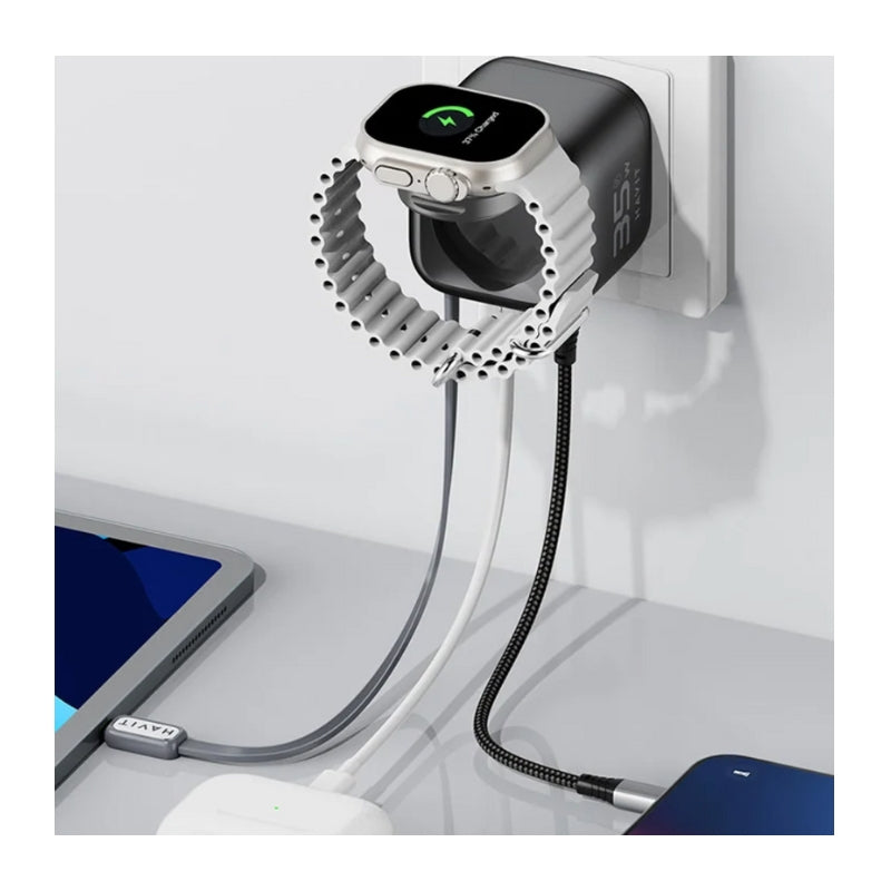 كابل USB قابل للسحب من Havit UC250 A-UK + شاحن iwatch أسود ورمادي