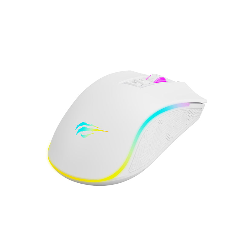 فأرة هافيت MS1034 السلكية مع إضاءة RGB - أبيض