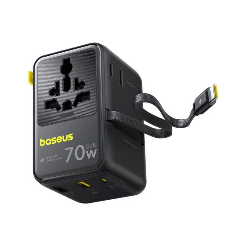 باسيوس – محول سفر عالمي EnerCore AG11 مع كابل قابل للسحب (2AC + 2USB + USB-C) بقدرة 45 واط