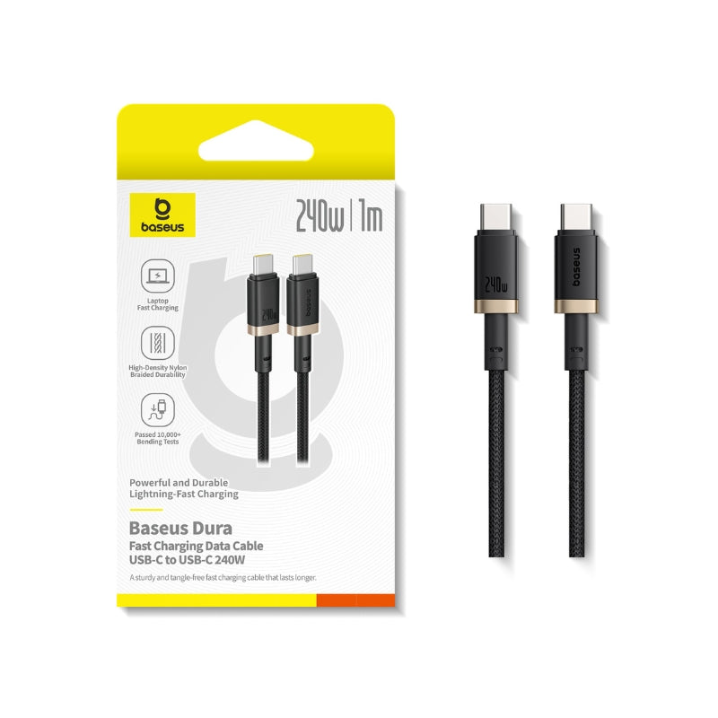 باسيوس كابل ديورا USB-C→C ‏240 واط بطول 1 متر أسود