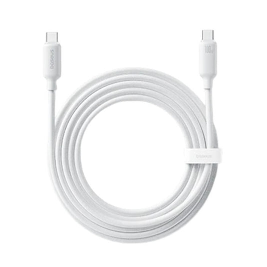 كابل بيانات وشحن سريع من السيليكون الرغوي من بيسيوس، USB-C إلى USB-C، بقوة 100 واط، لون أبيض قمري، طول 2 متر