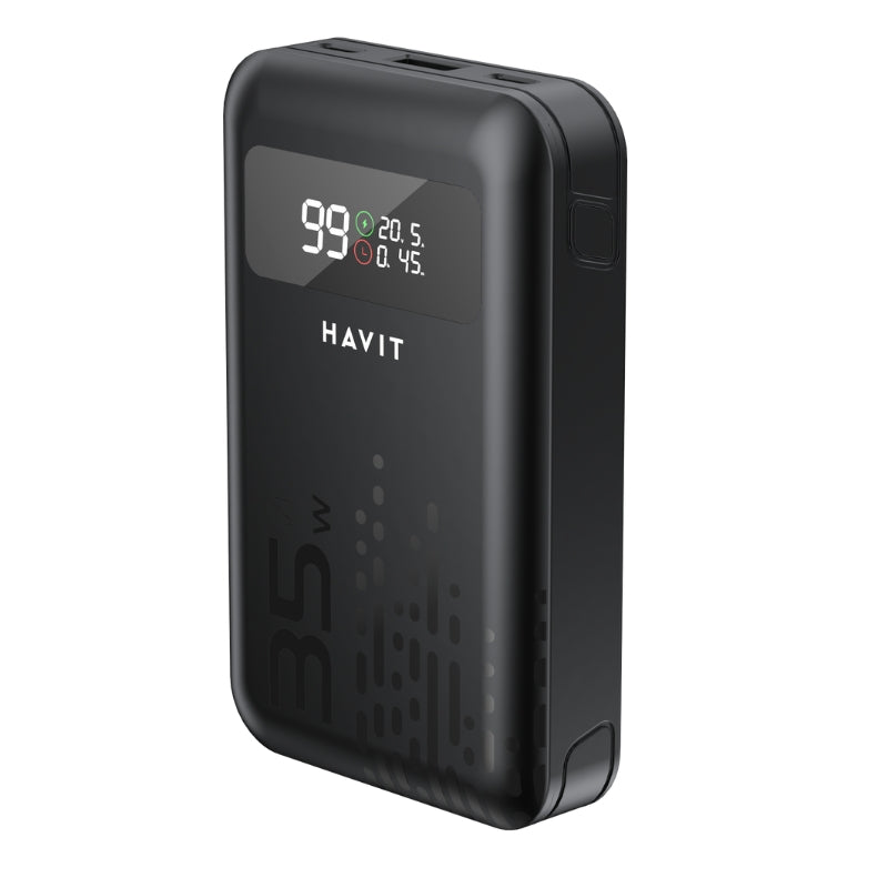 Havit PB5211 باور بانك 10200mAh بقوة 45 واط مع كابلين باللون الأسود