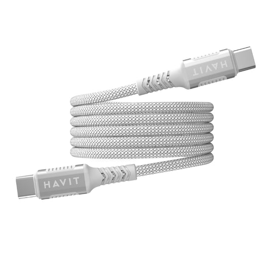 كابل Havit CB6297 مغناطيسي من نوع C إلى C (1 متر) بقوة 60 واط باللون الأبيض