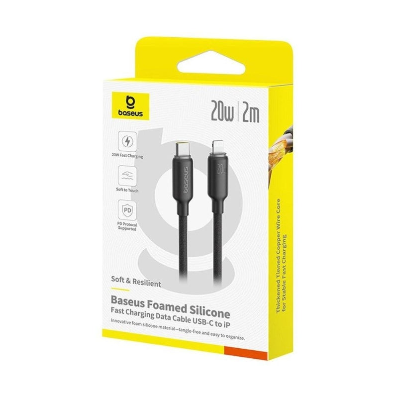 كابل بيانات وشحن سريع من السيليكون الرغوي من بيسيوس، USB-C إلى آيباد، 20 واط، لون أبيض قمري، طول 2 متر