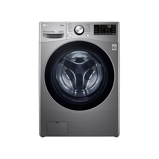 LG washing machine and dryer with a capacity of 15 kg laundry and 8 kg drying with AI Direct Drive technology and steam quantity - silver