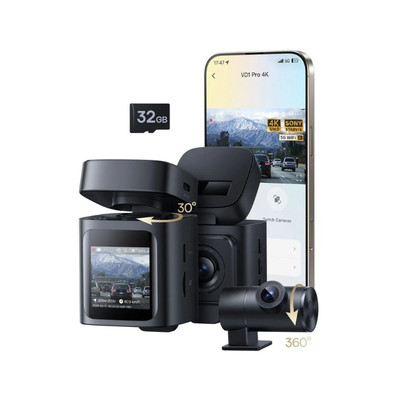 كاميرا السيارة Baseus PrimeTrip VD1 Pro – تصوير مزدوج 4K+1080p مع بطارية فائقة السعة (أسود كوني أنيق)