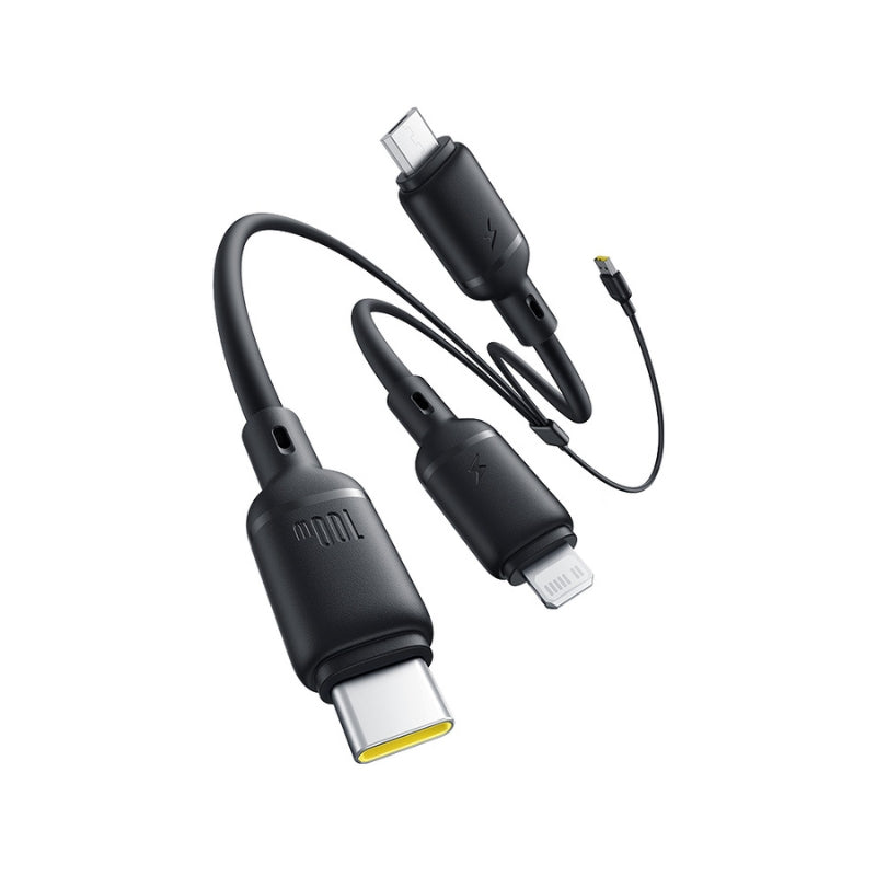 باسيوس كابل سيـلكي 3 في 1 USB-C→M+L+C ‏100 واط بطول 1.5 متر أسود