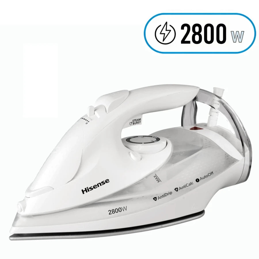 مكواة بخار هايسنس الخارقة 2800 واط بقاعدة سيراميك - طراز H28SIWES1 | أبيض فاخر