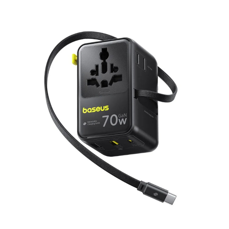 باسيوس – محول سفر عالمي EnerCore AG11 مع كابل قابل للسحب (2AC + 2USB + USB-C) بقدرة 45 واط