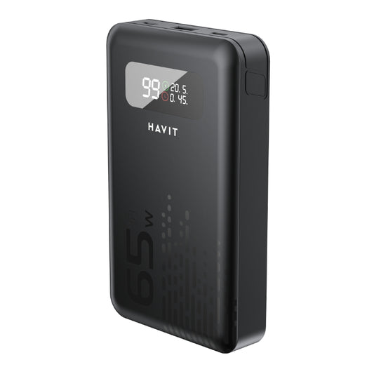 باور بانك Havit PB5212 بقدرة 20000 مللي أمبير و 100 واط، مع كابلين، اللون الأسود