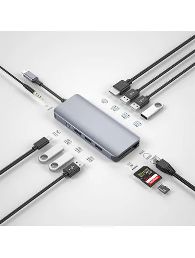 WiWU Alpha 12 في 1 نوع C Hub محول الكمبيوتر المحمول USB C إلى USB 3.0 HDMI Lan قارئ بطاقات دفتر دونغل