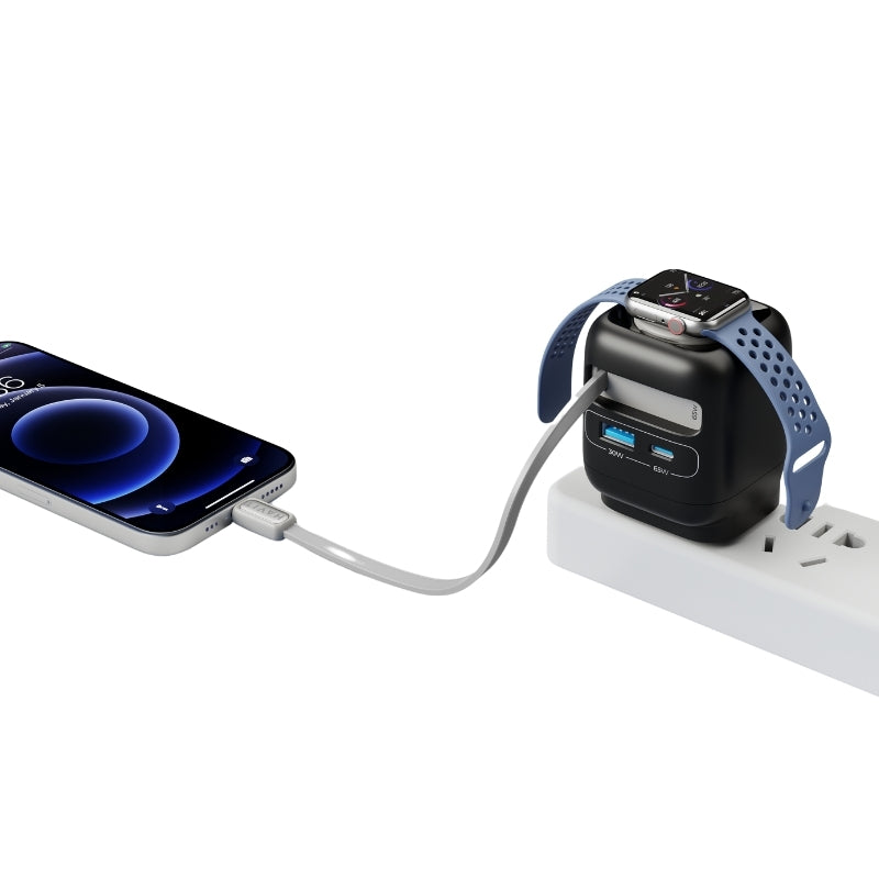 شاحن Havit UC252 UK 65W GaN Travel Charger مع كابل مرن وشاحن Apple Watch