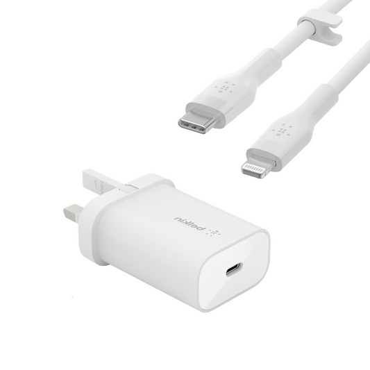 شاحن جداري Belkin USB-C PD 3.0 PPS بقدرة 25 واط + كابل USB-C إلى Lightning