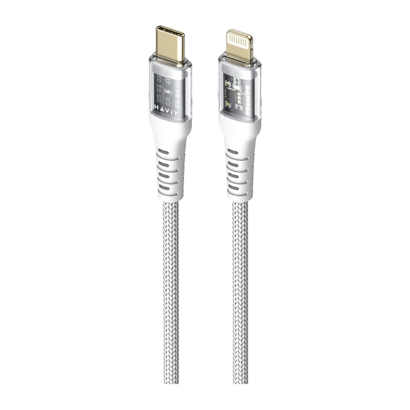 كابل هافيت CB6241 بطول 1 متر من النوع C إلى لايتنينج PD20W أبيض