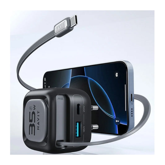 كابل USB قابل للسحب من Havit UC250 A-UK + شاحن iwatch أسود ورمادي