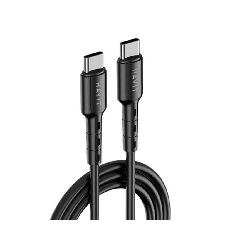 كابل هافيت CB6325، النوع C إلى C+C، طول 1.2 متر، قوة 100 واط، أسود