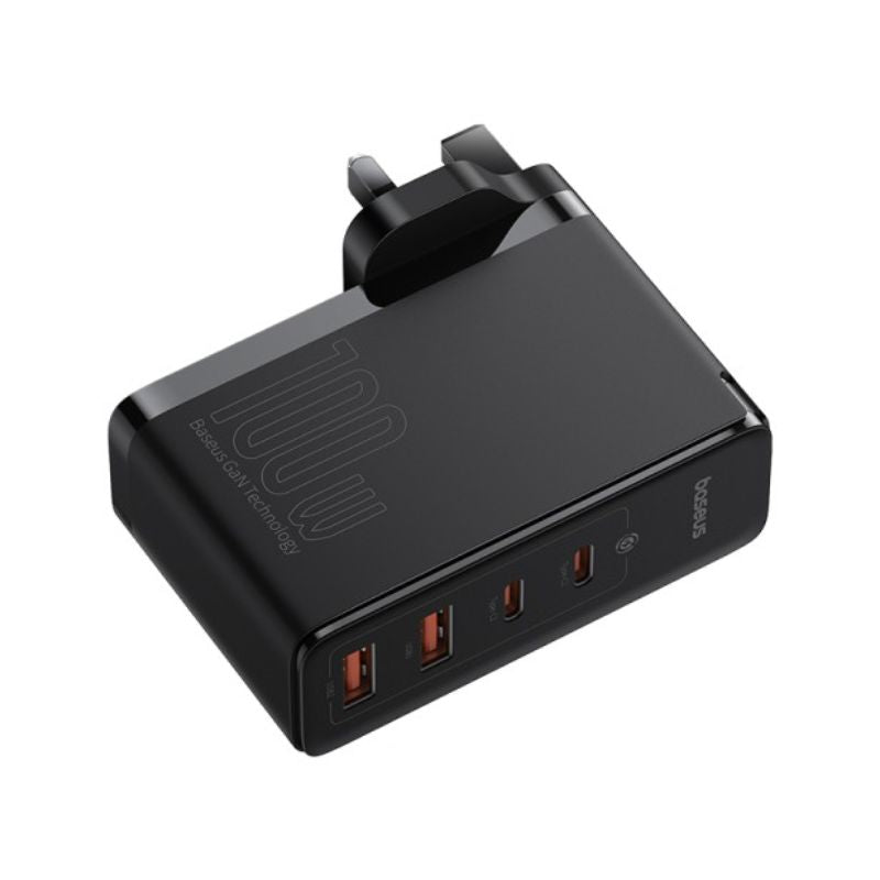 باسيوس شاحن GaN5 Pro ‏2C+2U ‏100 واط UK أسود (مع كابل C→C ‏100 واط بطول 1م أسود)