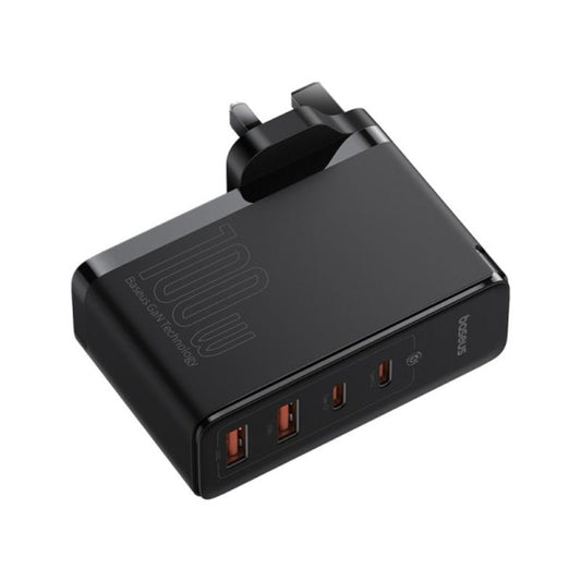 باسيوس شاحن GaN5 Pro ‏2C+2U ‏100 واط UK أسود (مع كابل C→C ‏100 واط بطول 1م أسود)