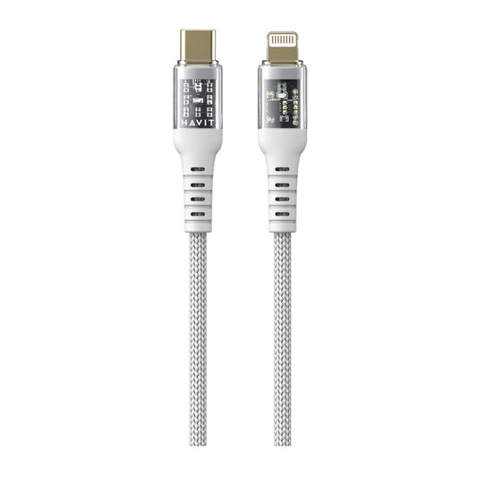 كابل هافيت CB6241 بطول 1 متر من النوع C إلى لايتنينج PD20W أبيض