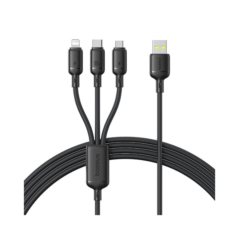 باسيوس كابل سيـلكي 3 في 1 USB-C→M+L+C ‏100 واط بطول 1.5 متر أسود