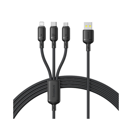 باسيوس كابل سيـلكي 3 في 1 USB-C→M+L+C ‏100 واط بطول 1.5 متر أسود