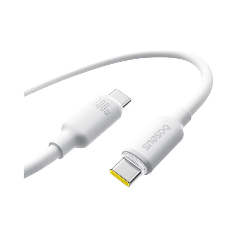 كابل بيانات وشحن سريع من السيليكون الرغوي من بيسيوس، USB-C إلى USB-C، بقوة 100 واط، لون أبيض قمري، طول 2 متر