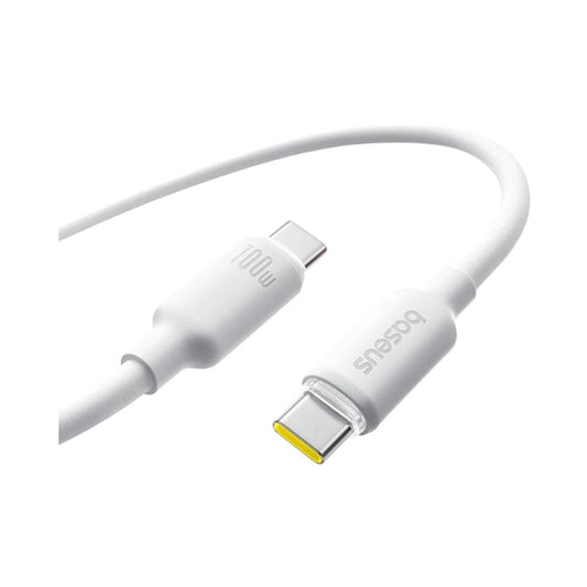 كابل بيانات وشحن سريع من السيليكون الرغوي من بيسيوس، USB-C إلى USB-C، بقوة 100 واط، لون أبيض قمري، طول 2 متر